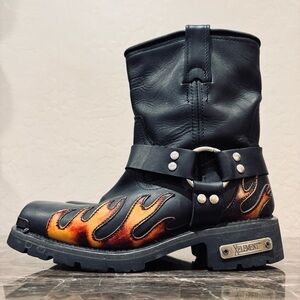 X-Element Black Leather Flame Harness Moto Boots